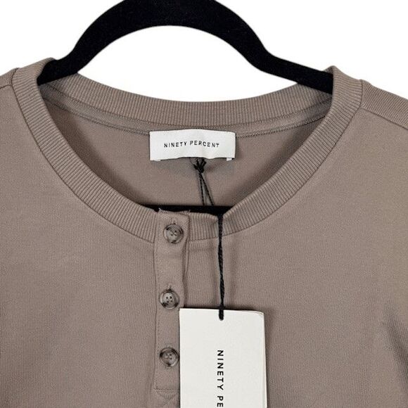 NEW! NINETY PERCENT Organic Cotton Crop Crew Button Neck Top Pebble OverSized XS - Picture 2 of 14